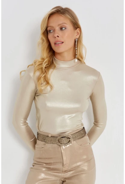 Kadın Gold Rengi Parlak Bluz LPP1245