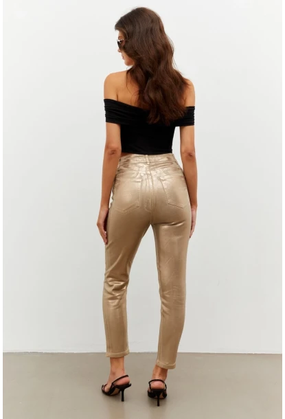 Kadın Gold Rengi Parlak Denim Pantolon NWC250