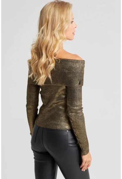 Kadın Gold Rengi Varaklı Madonna Triko Bluz SF2523