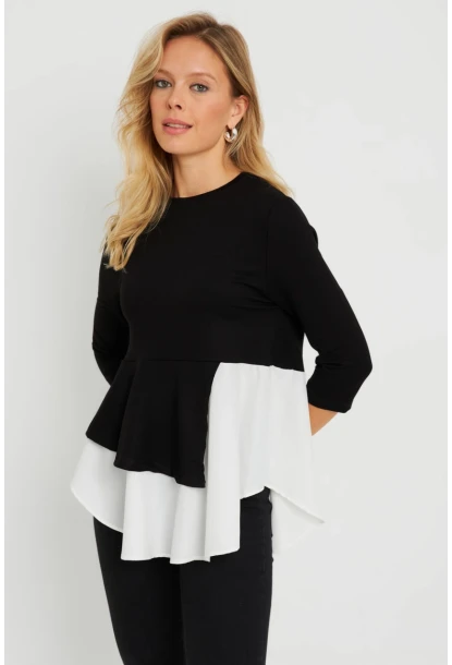 Kadın Gömlek Detaylı Bluz Siyah ST6025