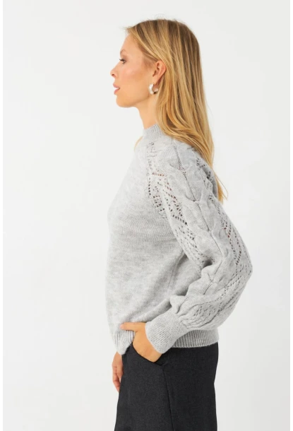 Kadın Gri Ajurlu Triko Kazak MAYD17