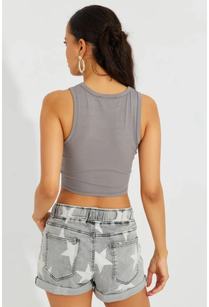 Kadın Gri Asimetrik Bluz B2734