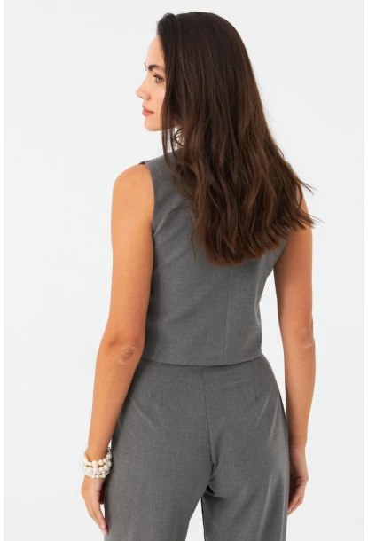 Kadın Gri Bağlama Detaylı Astarlı Yelek ELA6645