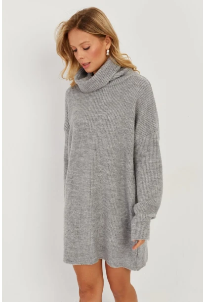 Kadın Gri Balıkçı Yaka Triko Tunik KZ2504