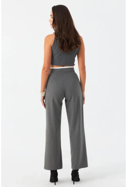 Kadın Gri Beli Bağlamalı Palazzo Pantolon ELA3972