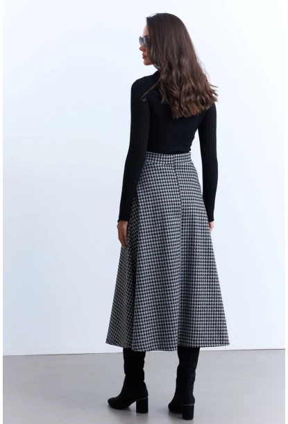 Kadın Gri Desenli Çan Etek LON3007