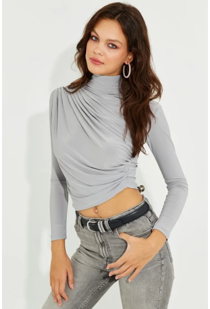 Kadın Gri Drapeli Bluz LPP1226