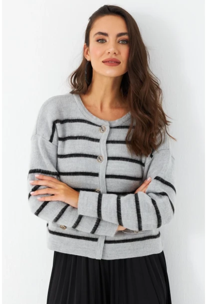 Kadın Gri Düğme Detaylı Hırka MCNG800