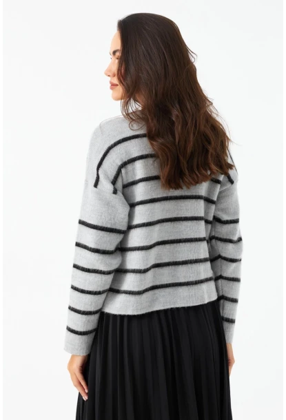 Kadın Gri Düğme Detaylı Hırka MCNG800