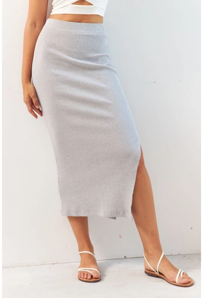 Kadın Gri Kaşkorse Midi Etek XL2034