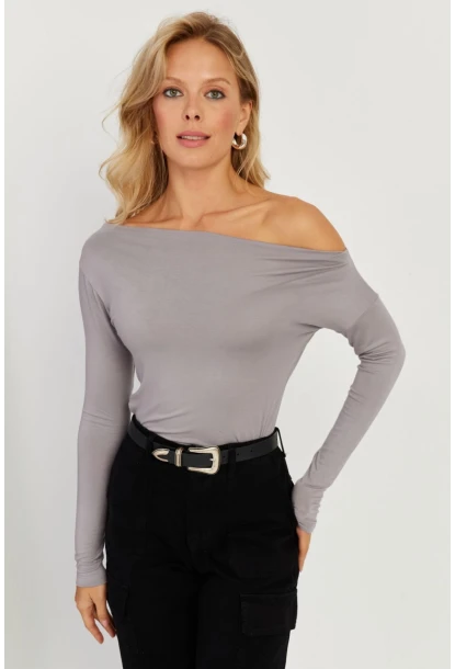 Kadın Gri Kayık Yaka Bluz LPP1254