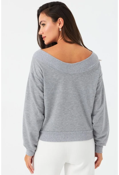 Kadın Gri Kısa Sweatshirt TF16