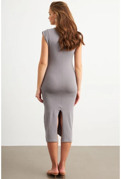 Kadın Gri Kolsuz Basic Midi Elbise FLU7109