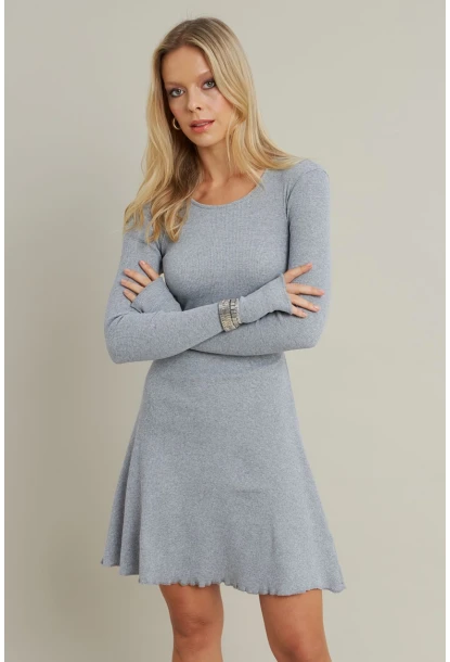 Kadın Gri Melanj Bağlamalı Kaşkorse Mini Elbise FRY2175