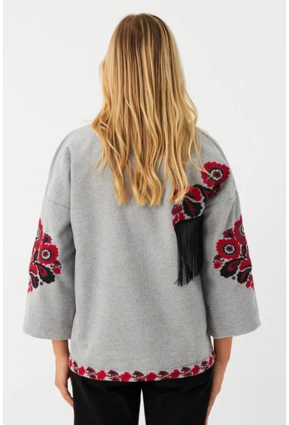 Kadın Gri Nakışlı Kaşe Ceket MQS5563