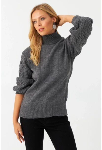 Kadın Gri Pencereli Kazak SE3