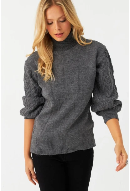 Kadın Gri Pencereli Kazak SE3