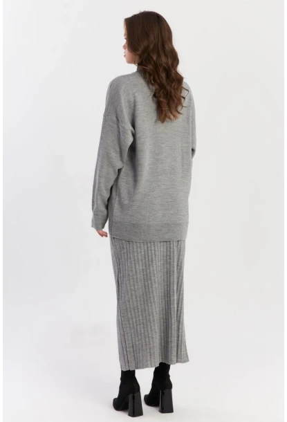 Kadın Gri Plili Alt Üst Triko Takım SF2554