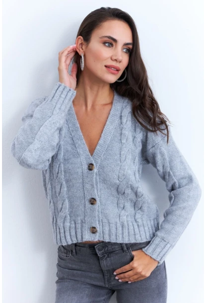 Kadın Gri Saç Örgülü Hırka YV295