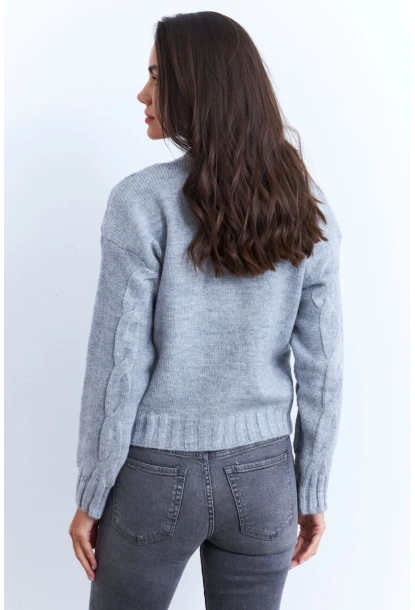 Kadın Gri Saç Örgülü Hırka YV295