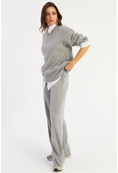Kadın Gri Taşlı Alt Üst Takım MYİL10
