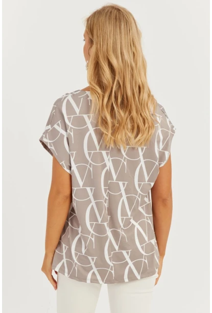 Kadın Gri V Yaka Desenli Bluz AYD293