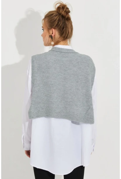 Kadın Gri Yanları Bağlamalı Süveter YV210