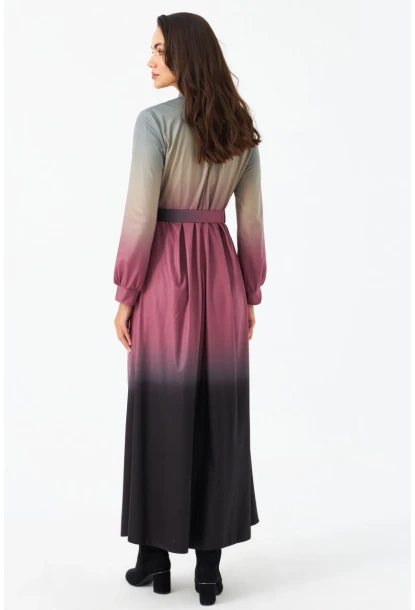 Kadın Gül Kurusu Kemerli Maxi Elbise MHAD4974