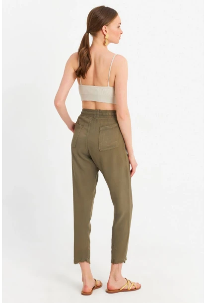 Kadın Haki Beli Lastikli Tensel Pantolon SUN201