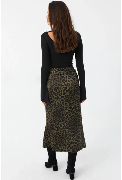 Kadın Haki Desenli Saten Etek CAR1060