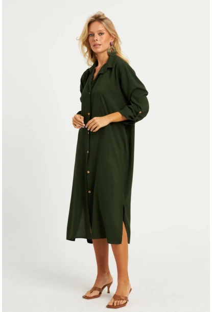 Kadın Haki Gömlek Elbise LV178