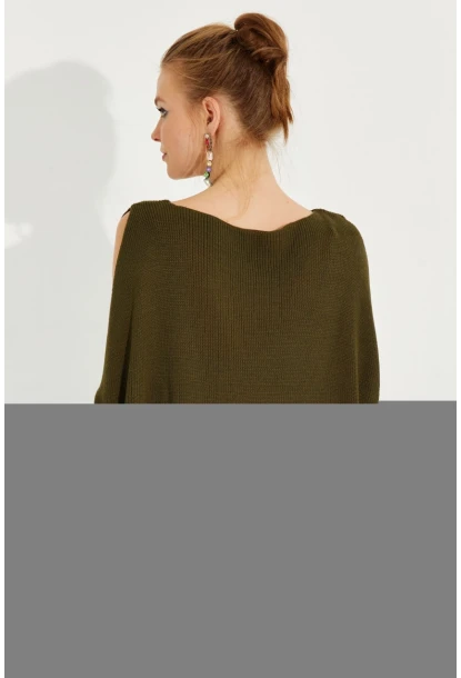 Kadın Haki Kolu Yırtmaçlı Triko Bluz SMT221