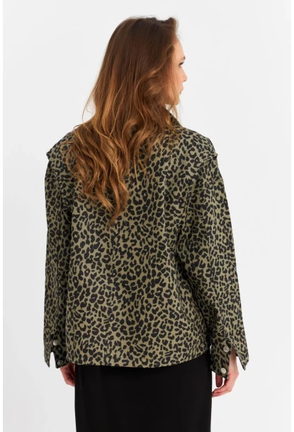 Kadın Haki Leopar Denim Ceket MELT1174