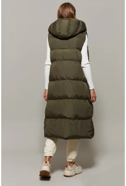 Kadın Haki Uzun Şişme Yelek DAF05