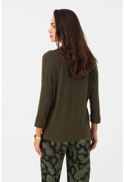 Kadın Haki V Yaka Bluz RX446