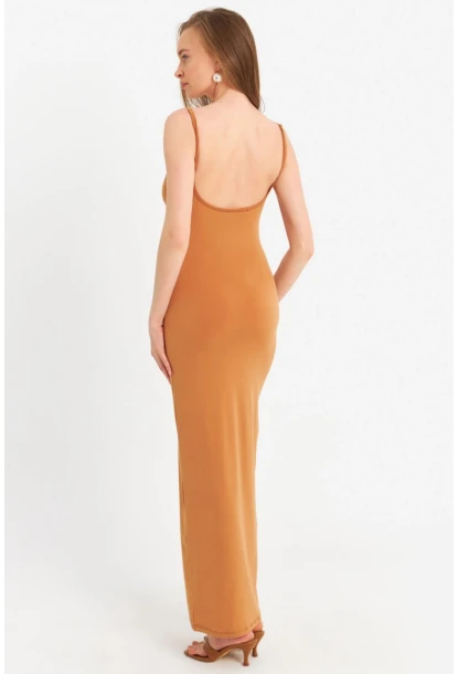 Kadın Hardal Ayarlanabilir Askılı Maxi Elbise MEN2004