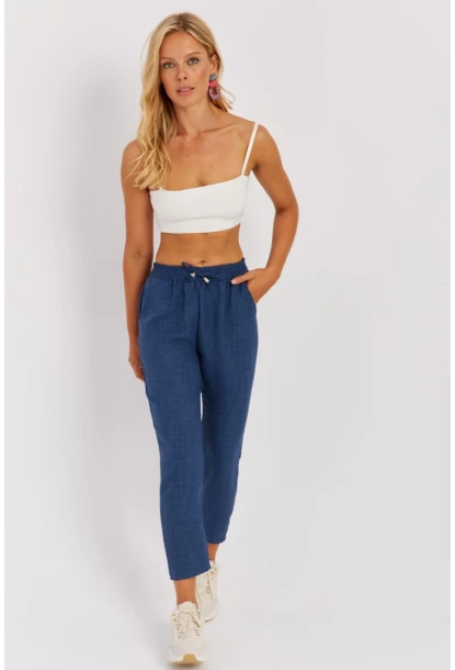 Kadın İndigo Beli Lastikli Pantolon GÇ161