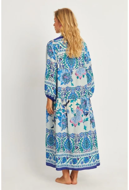 Kadın İndigo Desenli Midi Elbise MGÇ169