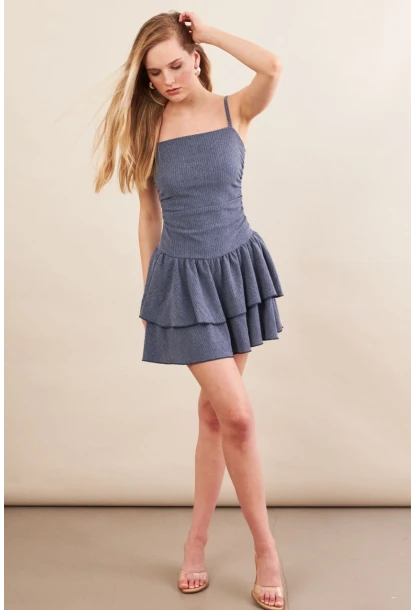 Kadın İndigo Fırfırlı Mini Elbise MOD7593