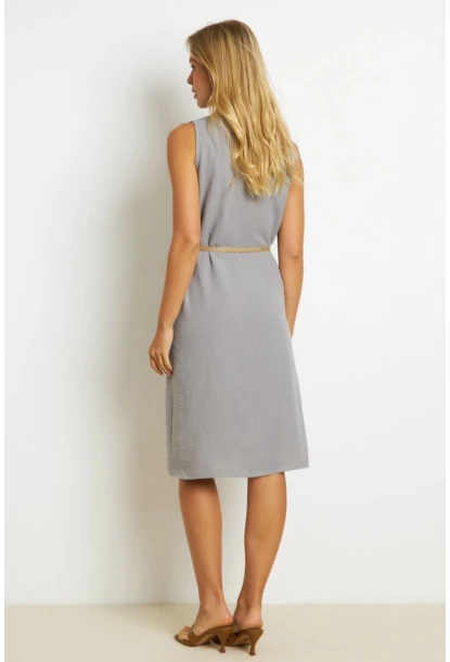 Kadın İndigo Kemerli Gömlek Midi Elbise SGT404