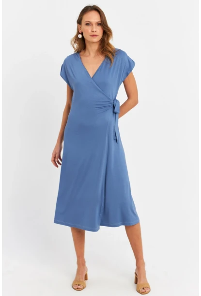 Kadın İndigo Kruvaze Midi Elbise EY3044