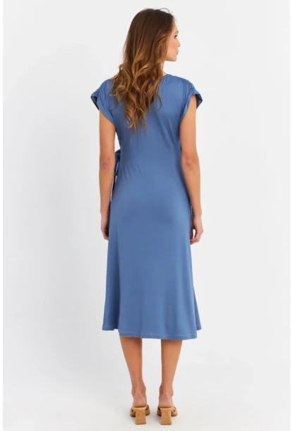 Kadın İndigo Kruvaze Midi Elbise EY3044
