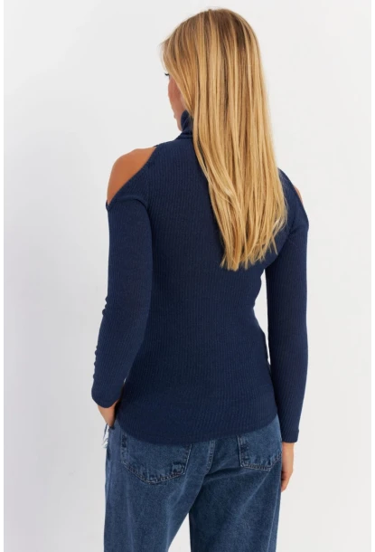 Kadın İndigo Omuzları Açık Kaşkorse Bluz HOR04