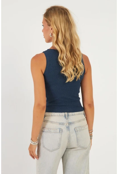 Kadın İndigo Patlı Kaşkorse Bluz MK02