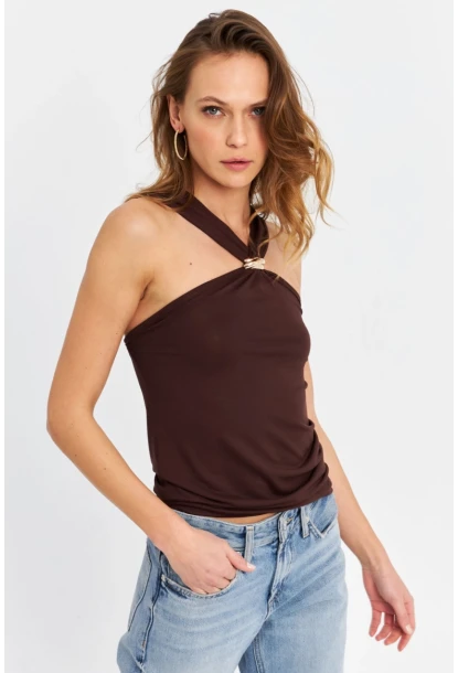 Kadın Kahverengi Aksesuarlı Bluz EY3068