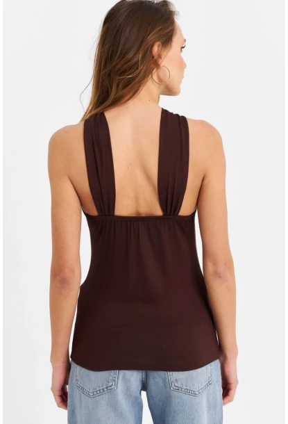 Kadın Kahverengi Aksesuarlı Bluz EY3068