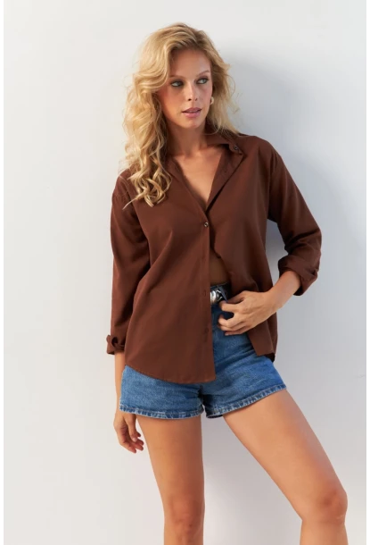 Kadın Kahverengi Basic Gömlek HNT02