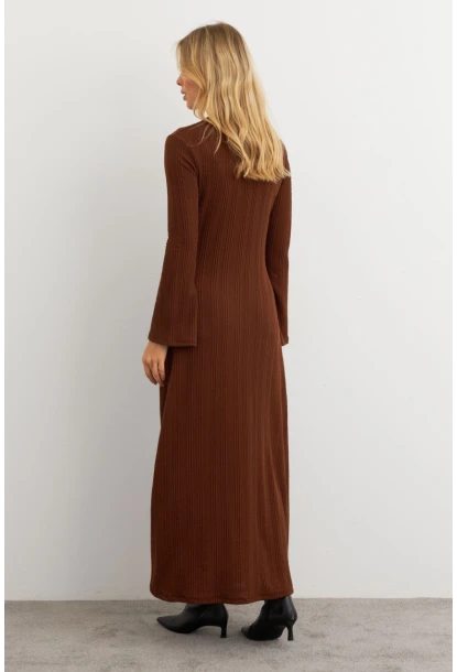 Kadın Kahverengi Basic Maxi Elbise MTF30
