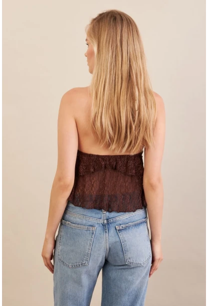 Kadın Kahverengi Dantel Bluz ZH324