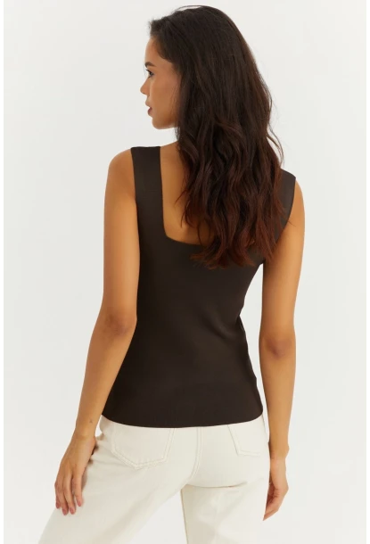 Kadın Kahverengi Kare Yaka Triko Bluz YV80